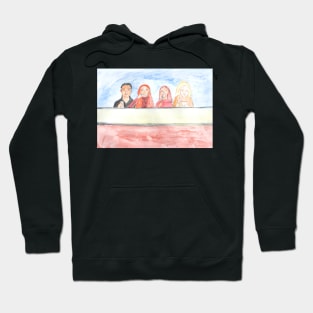 Young people in a cafe eating ice cream. Hoodie